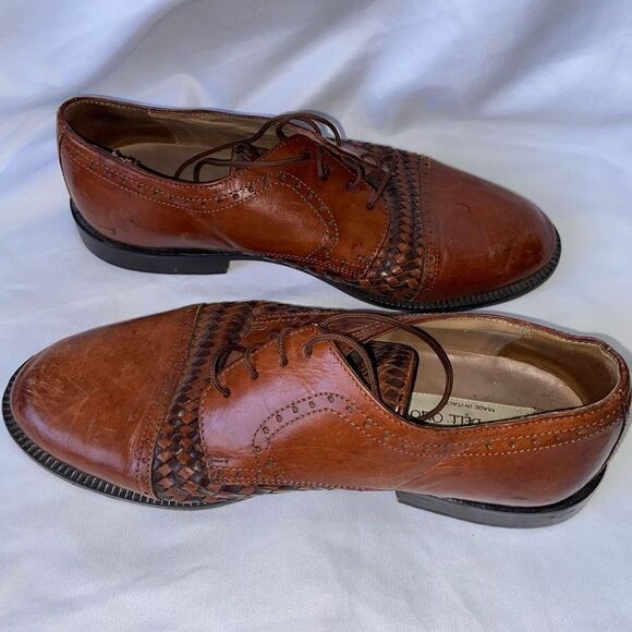 Louis Dell' Olio Men's 7.5W Brown Woven Leather Oxford Dress Shoes - Picture 3 of 5